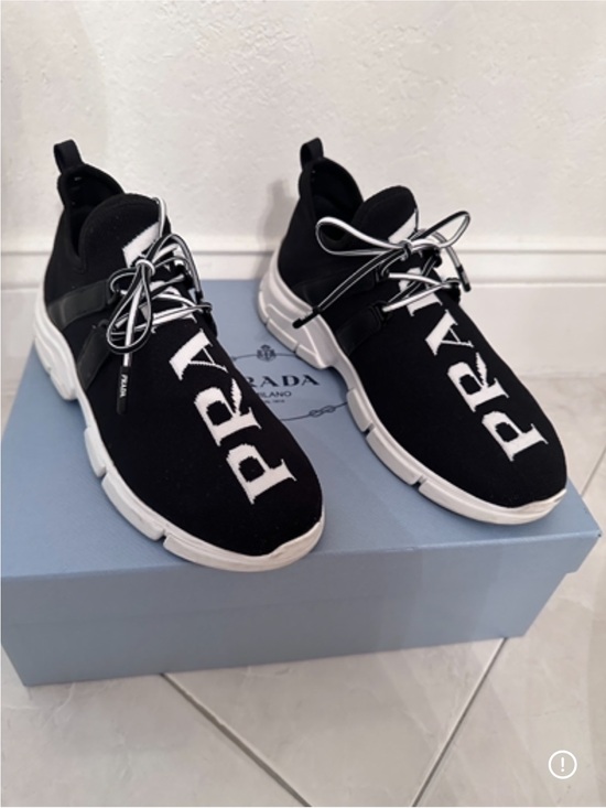 Prada Shoes - Prada Black & White Sock-Style Athletic Sneakers